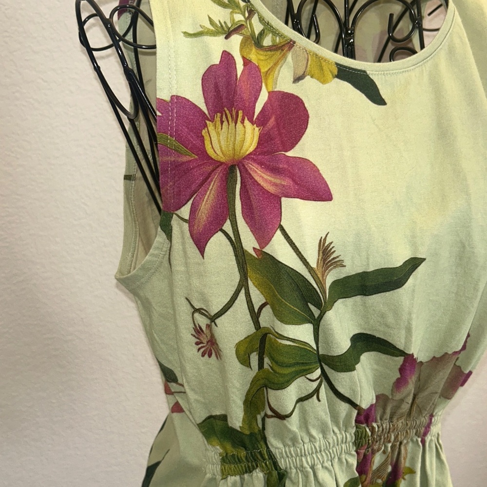 Anthropologie Green Floral Cotton Gathered Tank Top - Picture 4 of 10